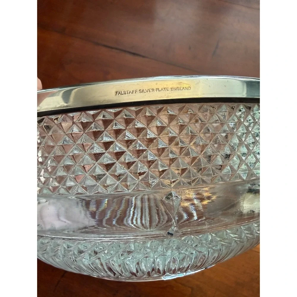 Vintage Falstaff Pressed Glass Silverplate Rim England Bowl